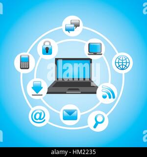 laptop computer icon over blue background. colorful design. vector illustration Stock Vector