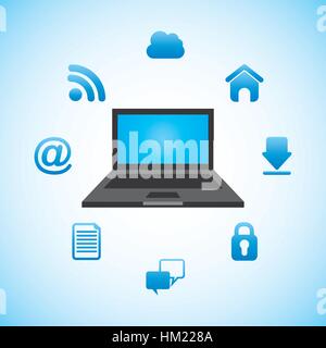 laptop computer icon over blue background. colorful design. vector illustration Stock Vector