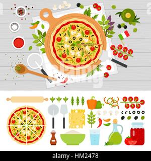 Italian pizza with vegetables on the table Stock Vector
