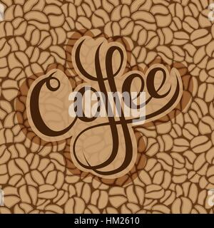 Brown textured background with coffee beans. Stock Vector