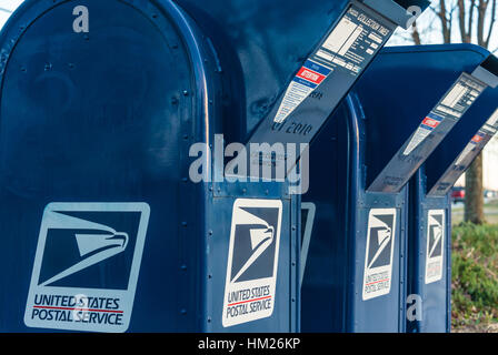 United States Postal Service mailboxes at a USPS postal facility in Metro Atlanta, Georgia. (USA) Stock Photo