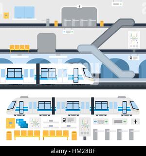 Underground subway train at station Stock Vector