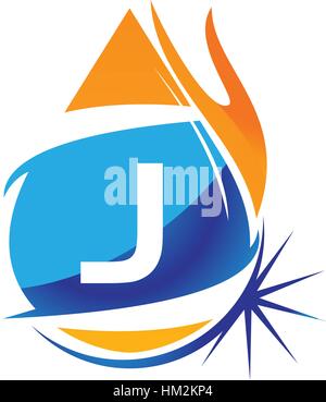 Water Fire Flame Gas Oil Initial J Stock Vector