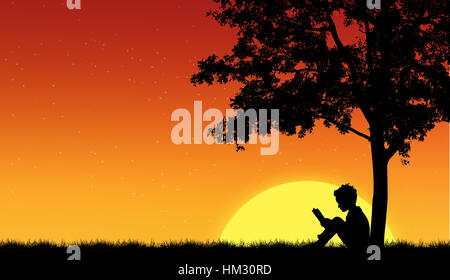 reading tree silhouette