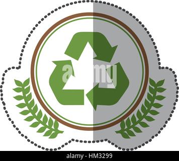 middle shadow sticker colorful with olive crown with recycled symbol in circle vector illustration Stock Vector