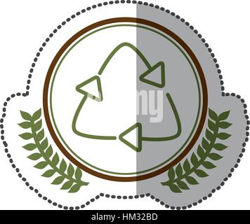 middle shadow sticker colorful with olive crown with recycling symbol in circle vector illustration Stock Vector