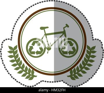middle shadow sticker colorful with olive crown with bike with recycling symbol in circle vector illustration Stock Vector