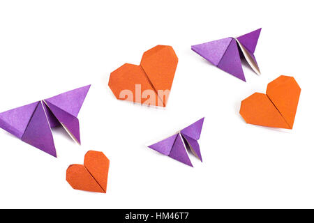 Origami heart and butterflies Stock Photo