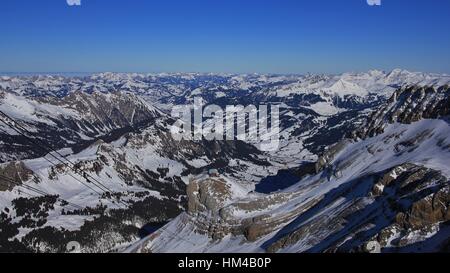 Winter landscape in the Bernese Oberland. View from Glacier des Diablerets. Stock Photo