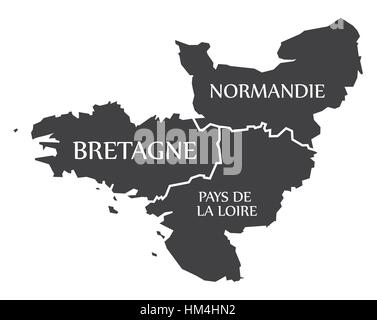 Bretagne - Normandie - Pays de la Loire Map France illustration Stock Vector