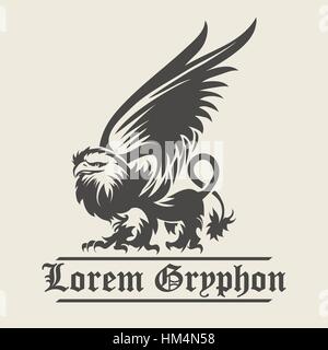 Hand drawn vintage Griffin, mythological magic winged beast. Design or Heraldry concept art. Isolated vector illustration Stock Vector