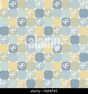 Elegant checked pattern with floral hearts over yellowish and grayish tiles. Valentine's Day or wedding design background. Already in swatches. Stock Vector