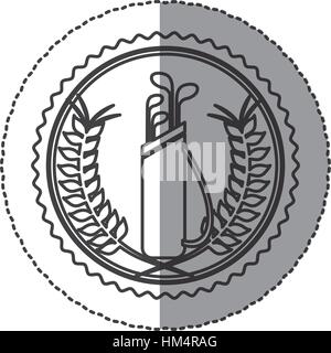 middle shadow sticker monochrome with olive branchs with one bag of golf clubs vector illustration Stock Vector