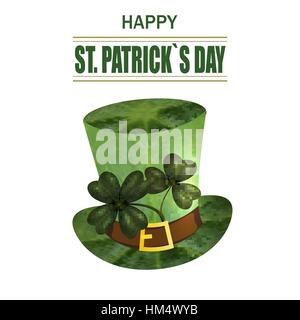 Four and three leaf clovers, green hat. Greeting inscription St. Patrick s Day. Isolated on white background. illustration Stock Vector