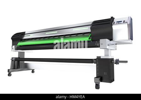 Wide Format Ink Printer Isolated on White Background. 3D Rendered Printer Plotter Illustration. Stock Photo