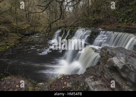 Sgwd y Pannwr, fall of the fuller, on Afon Mellte, Ystradfellte, four waterfalls, Brecon Beacons. Stock Photo