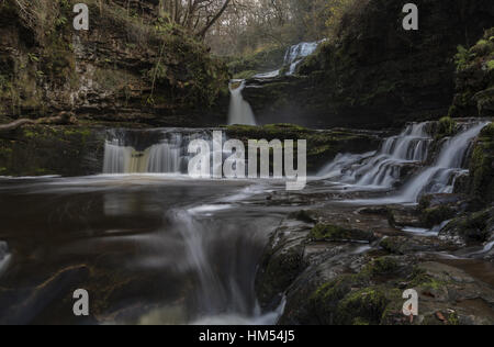 Sgwd Isaf Clun-gwyn, Lower fall of the white meadow, on Afon Mellte, Ystradfellte, four waterfalls, Brecon Beacons. Stock Photo