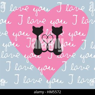 vector illustration of valentine card with cats and hearts Stock Vector