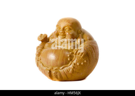 Statue laughing Buddha - Budai or Hotei. isolated cheerful monk. Stock Photo