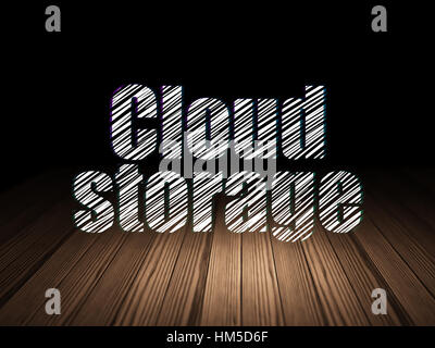 Protection concept: Glowing text Cloud Storage in grunge dark room with Wooden Floor, black background Stock Photo