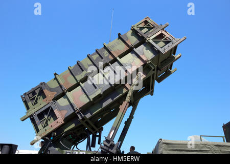 BERLIN, GERMANY - MAY 22: MIM-104 Patriot surface-to-air missile (SAM) system at the International Aerospace Exhibition ILA on May 22nd, 2014 in Berli Stock Photo