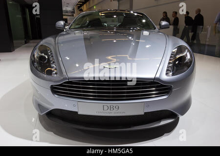 FRANKFURT, GERMANY - SEP 13: Aston Martin DB9 Centenary Edition at the Frankfurt IAA motor show on Sep 13, 2013 in Frankfurt. Stock Photo