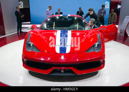 FRANKFURT, GERMANY - SEP 13: New Ferrari 458 Speciale at the IAA motor show on Sep 13, 2013 in Frankfurt. More than 1.000 exhibitors from 35 countries Stock Photo