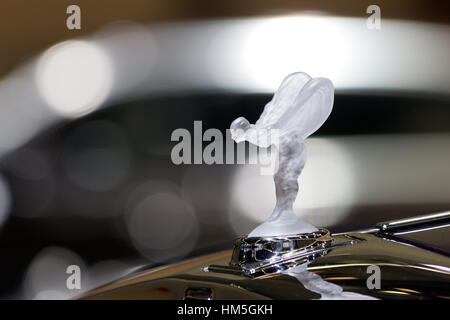 FRANKFURT, GERMANY - SEP 20: Spirit of Ecstasy on a Rolls Royce Wraith at the IAA motor show on Sep 13, 2013 in Frankfurt. More than 1.000 exhibitors  Stock Photo