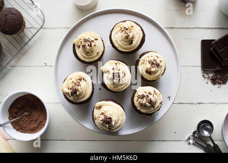 Overhead view of cupcakes on cakestand Stock Photo