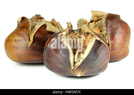 roasted chestnuts isolated on white background Stock Photo