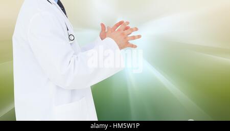 Doctor gesturing against digitally generated background Stock Photo