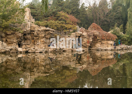 lake and rocks at Ritan Park, Beijing, People's Republic of China, Asia Stock Photo