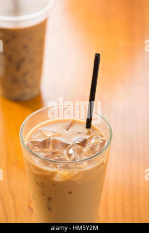 Close-up view of glass of iced coffee Stock Photo