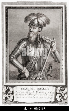 Francisco Pizarro González, c.1471/1476 – 1541.  Spanish conquistador who led the expedition that conquered the Inca Empire.  After an etching in Retratos de Los Españoles Ilustres, published Madrid, 1791 Stock Photo