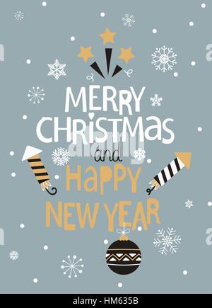 Christmas Greeting Card. Merry Christmas and happy new year lettering. Vector illustration. Stock Vector