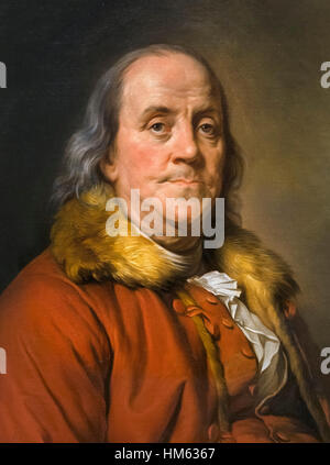 Benjamin Franklin. Portrait by Duplessis - The Fur Collar Portrait - oil on canvas, 1778 Stock Photo