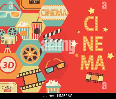 Movie design background with cinema icons in flat style. Vector. Stock Vector