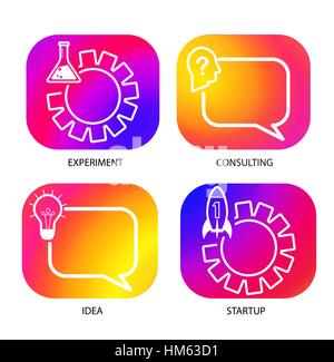 Smooth color gradient icon template set with business logo set. Start up, Idea,experiment, consulting concepts. Vector illustration. Stock Vector