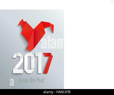 Red fire rooster in origamy style as symbol of new year 2017 in Chinese calendar. Vector illustration. Stock Vector