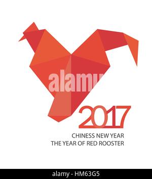 Red fire rooster in origamy style as symbol of new year 2017 in Chinese calendar. Vector illustration. Stock Vector