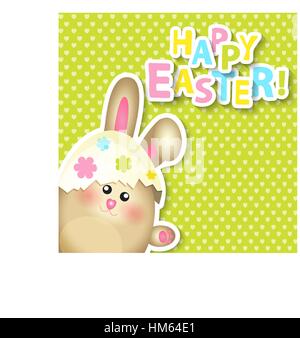 Happy Easter Greeting Card with rabbit, vector illustration. Stock Vector