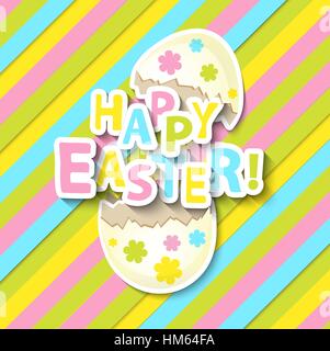 Happy Easter Greeting Card with Cartoon Eggs on the colorful background. Stock Vector