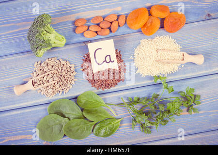 Vintage photo, Ingredients or products containing calcium and dietary fiber, natural sources of minerals, healthy lifestyle and nutrition Stock Photo