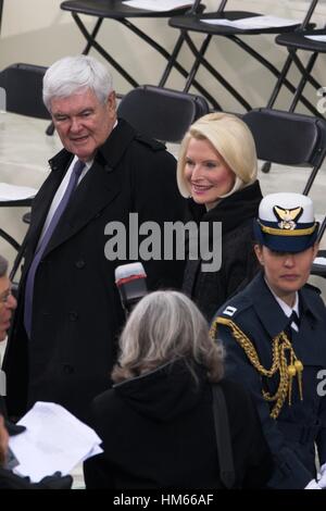 Former House Speaker Newt Gingrich arrives with his wife Callista Gingrich for the Inauguration of President-elect Donald Trump as the 45th President on Capitol Hill January 20, 2017 in Washington, DC. Stock Photo