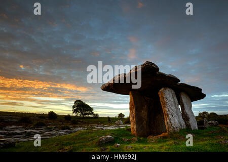 Poulnabrone dolmen portal tomb stunning sunrise burren karst landscape wild atlantic way clare west ireland history historical Stock Photo