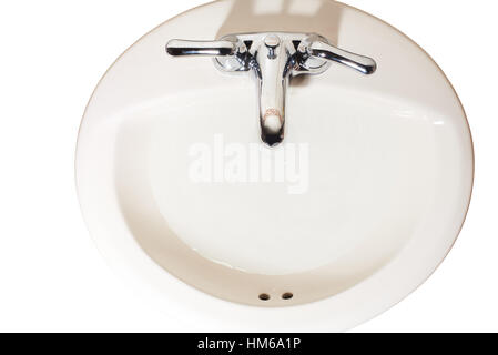 isolated top sink with water drops in bathroom Stock Photo