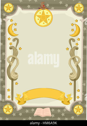 Banner Illustration Featuring a Tarot Card Decorated with Moons and Stars Stock Photo