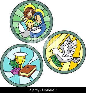 Stained Glass Illustration Featuring Christian Symbols Stock Photo