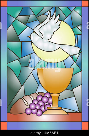 Stained Glass Illustration Featuring Communion Related Items Stock Photo