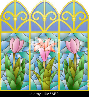 Illustration of Stained Glass Windows with a Floral Design Stock Photo